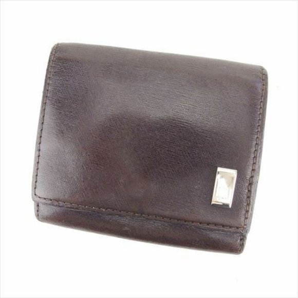 AUTH Dunhill Wallet Purse Coin Purse Brown leather Woman unisex